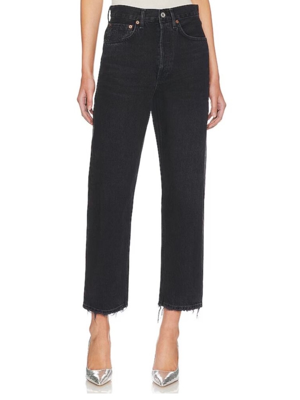 AGOLDE 90’s Crop Jeans Black High Rise Straight Leg Organic Cotton Size 28